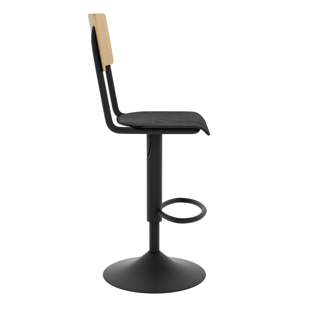Clem - Set of 2 Adjustable Bar Chairs in Light Wood and Black