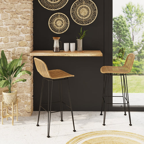 Jigani - Lot De 2 Chaises De Bar En Résine Tressée Marron