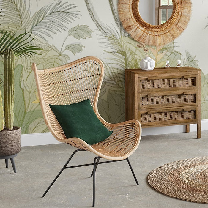 Tiki - Commode En Bois De Manguier Et Cannage 3 Tiroirs