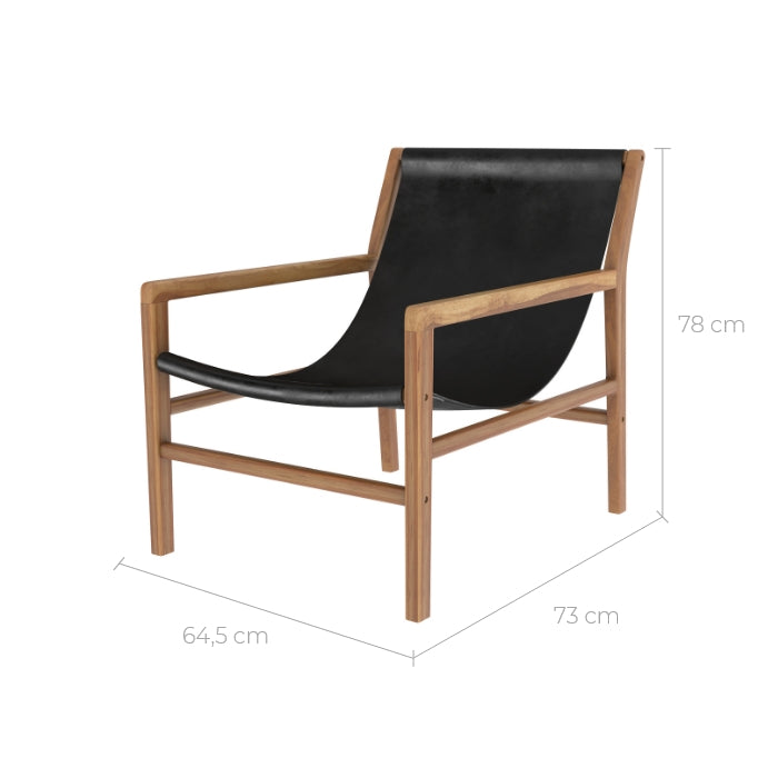 Apache - Sillón de Teca y Piel de Vaqueta Negra