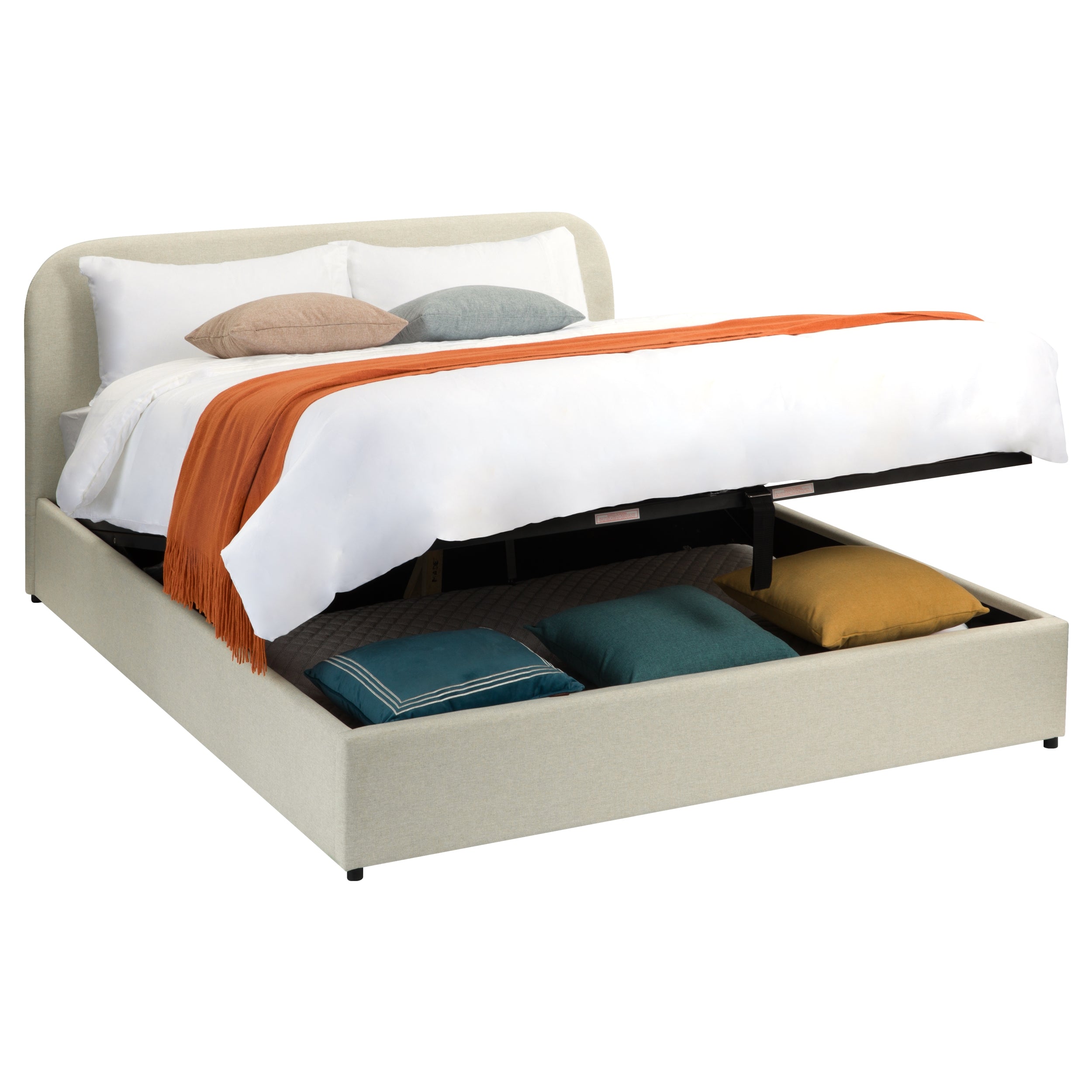 Tilly - Lit Double Avec Coffre En Tissu Gris/Beige