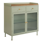 Marnie - Aparador 2 Puertas 2 Cajones De Metal Verde, Madera De Mango Y Vidrio