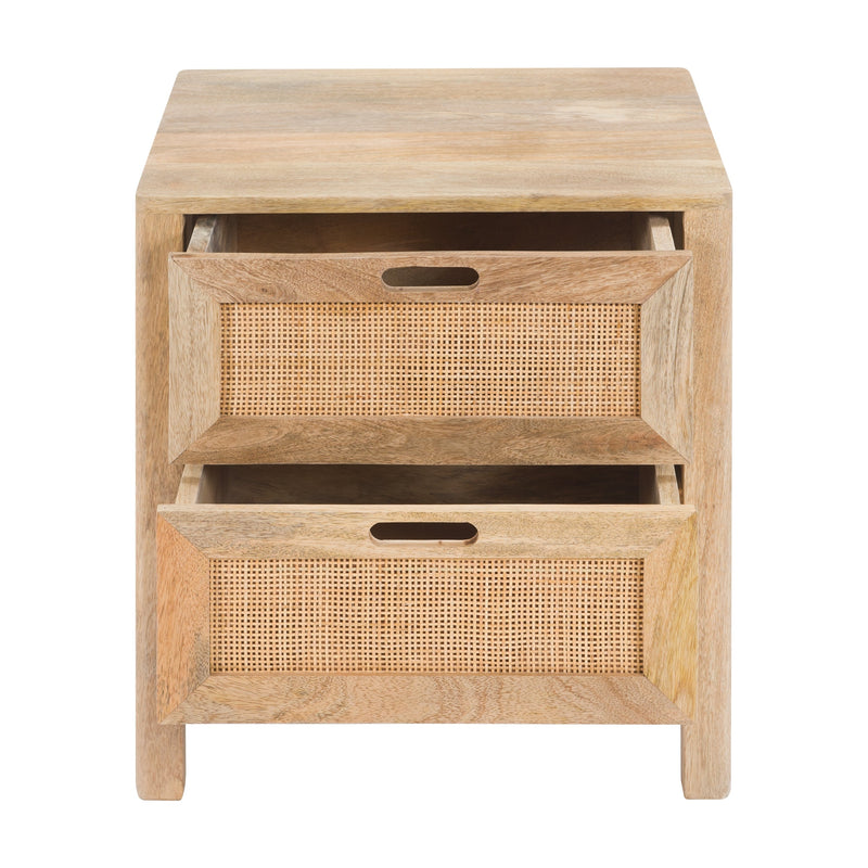 Félix - Table De Chevet 2 Tiroirs En Bois De Manguier Et Cannage