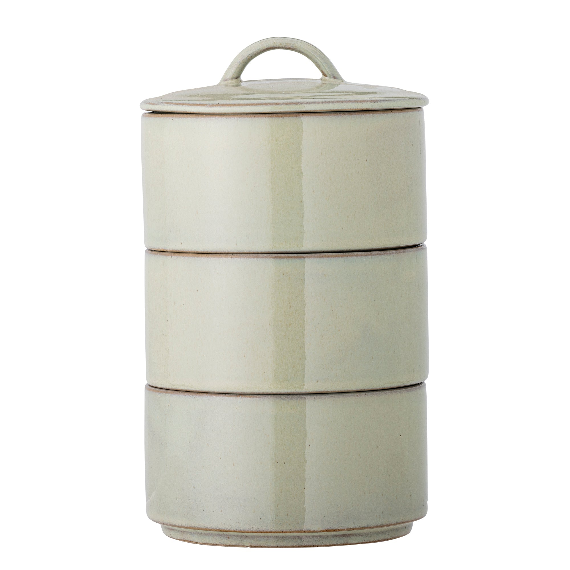 Ebba - Set of 2 Jars With Lid - Green - Stoneware