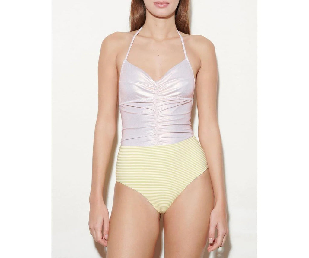 Phoenix One-Piece Swimsuit - Yellow Seersucker