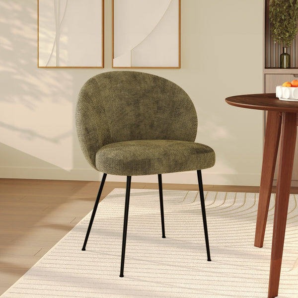 Bloomy - Chaise En Velours Chenillé Vert Olive Et Métal Noir