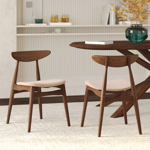 Josette - Lot De 2 Chaises En Tissu Beige Et Bois Foncé D'Hévéa
