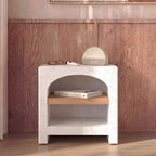 Fira - Bedside Table In Off-White Plaster And Acacia Wood