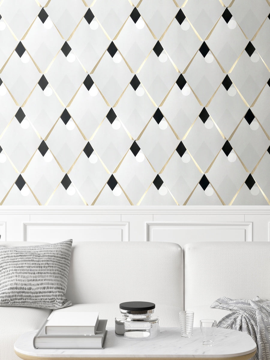 Rollo de Papel Pintado Arlequin - Ceniza Dorado
