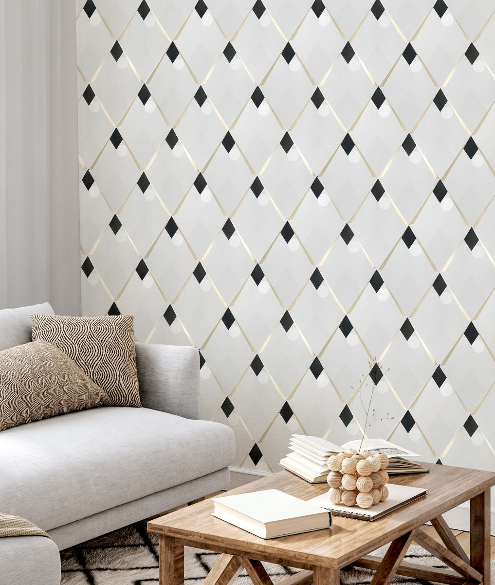 Rollo de Papel Pintado Arlequin - Ceniza Dorado