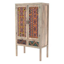 Massaï - Armoire 2 Portes 2 Tiroirs En Manguier Et Cannage Coloré