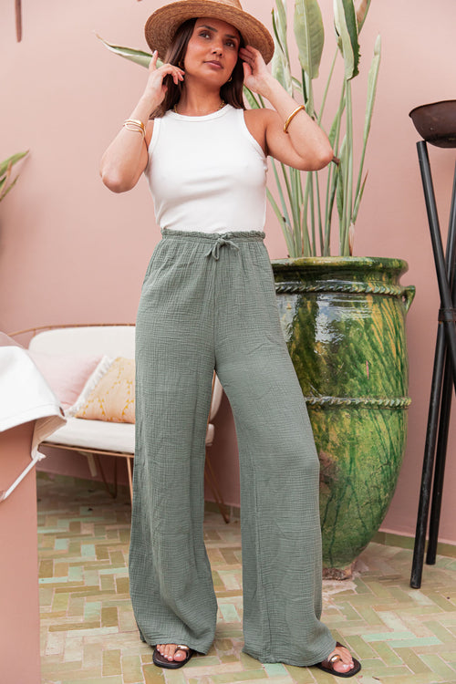 ASIANNA Khaki - Cotton Gauze Trousers