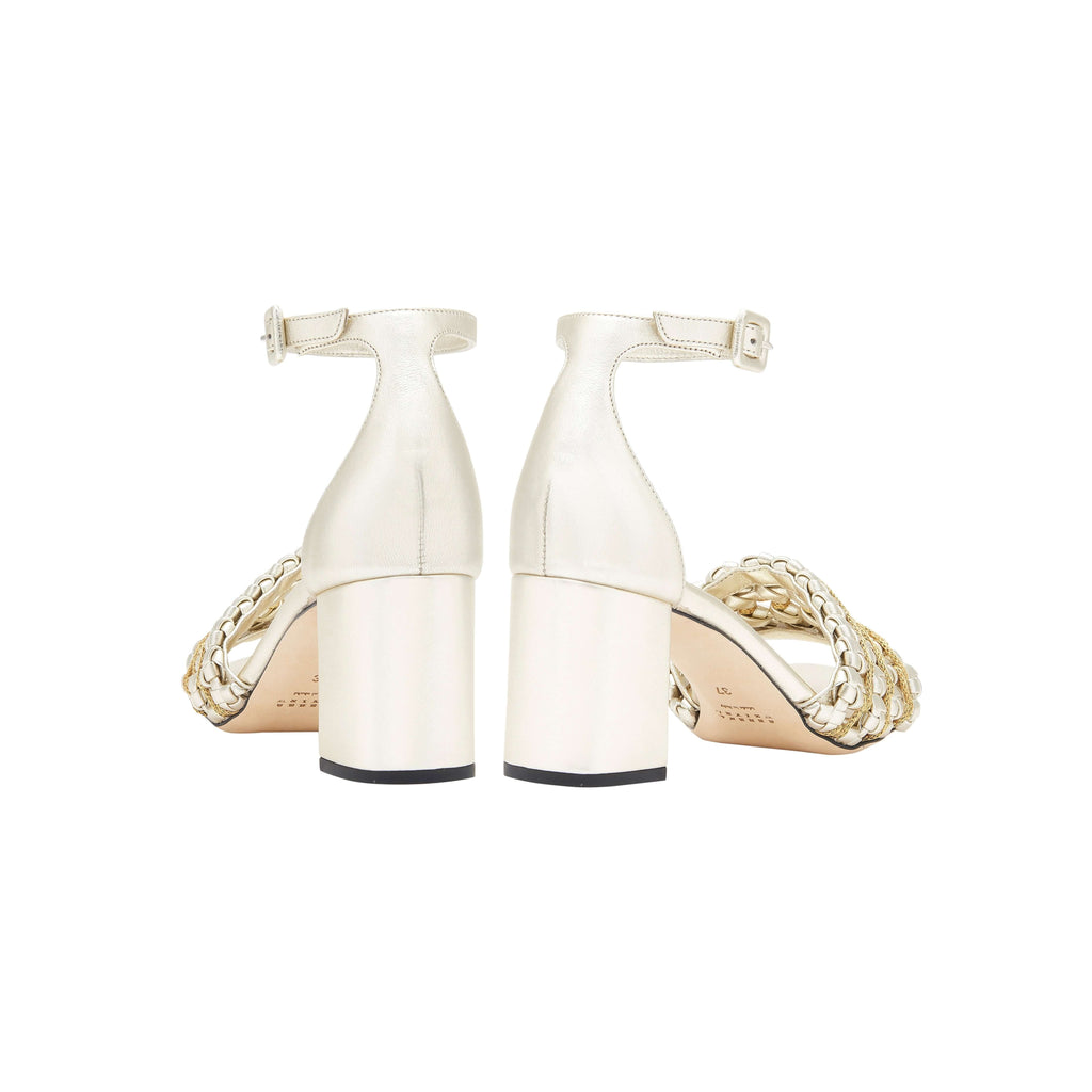 Aurnia Sahara block ankle sandals showcasing a 50MM heel, open toe design, and elegant ankle strap in sahara leather.