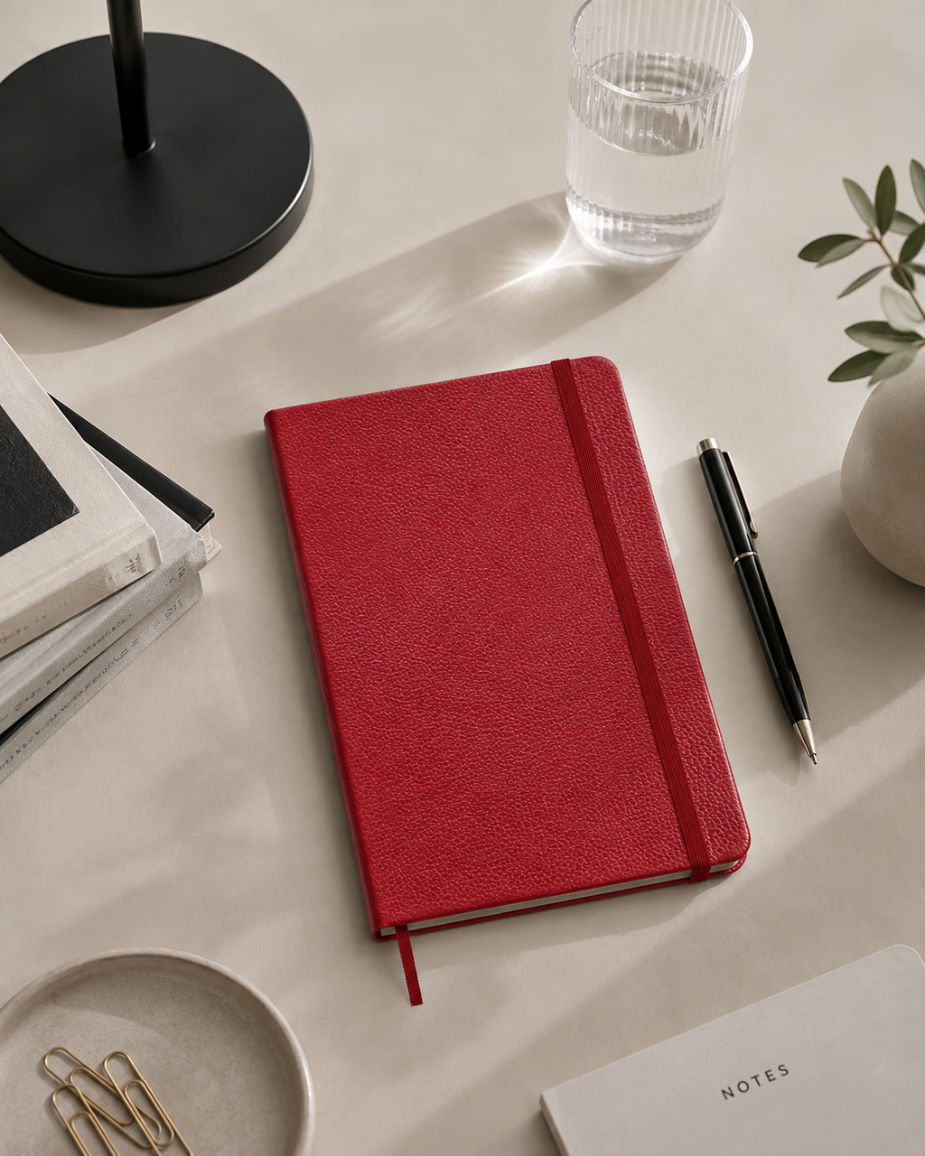 Carnet Textile Large 13X21 - Pages Lignées - Rouge Bordeaux
