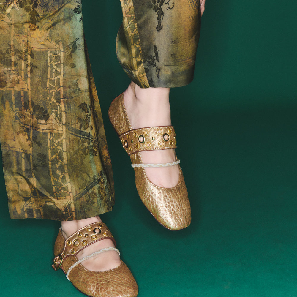 Adele Ballerina Flats Bubble Leather Antique Gold