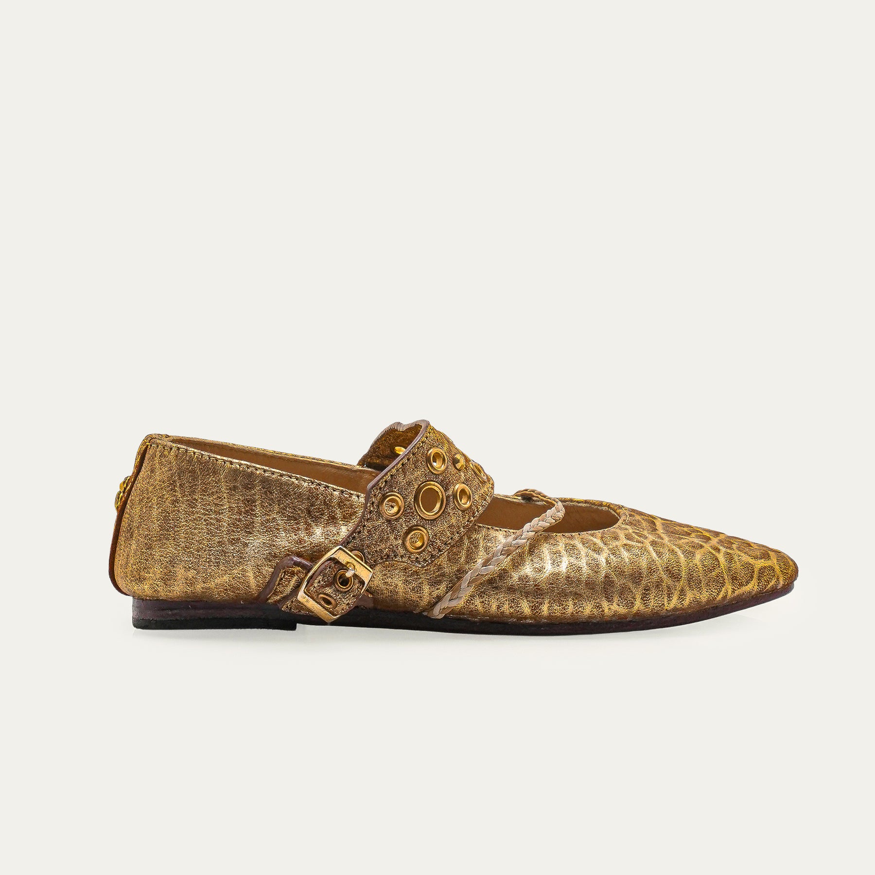 Adele Ballerina Flats Bubble Leather Antique Gold