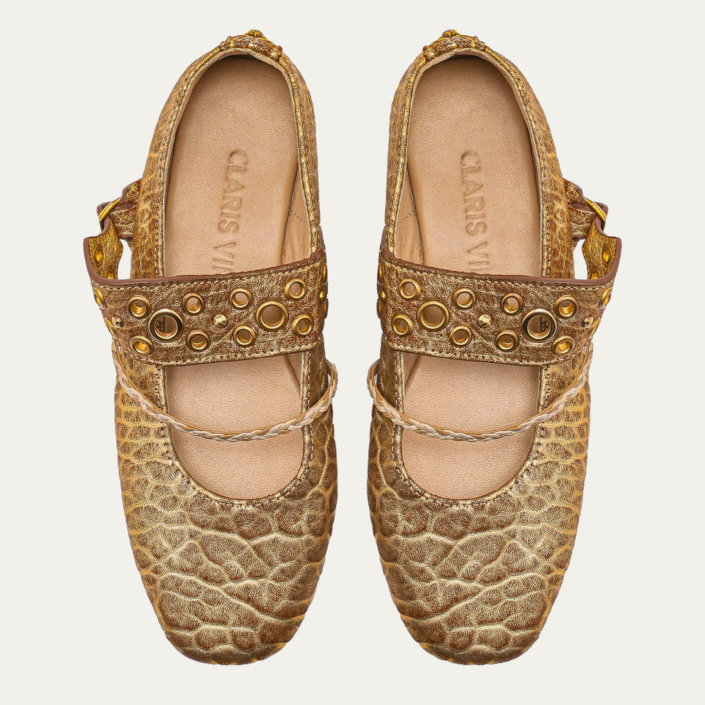 Adele Ballerina Flats Bubble Leather Antique Gold