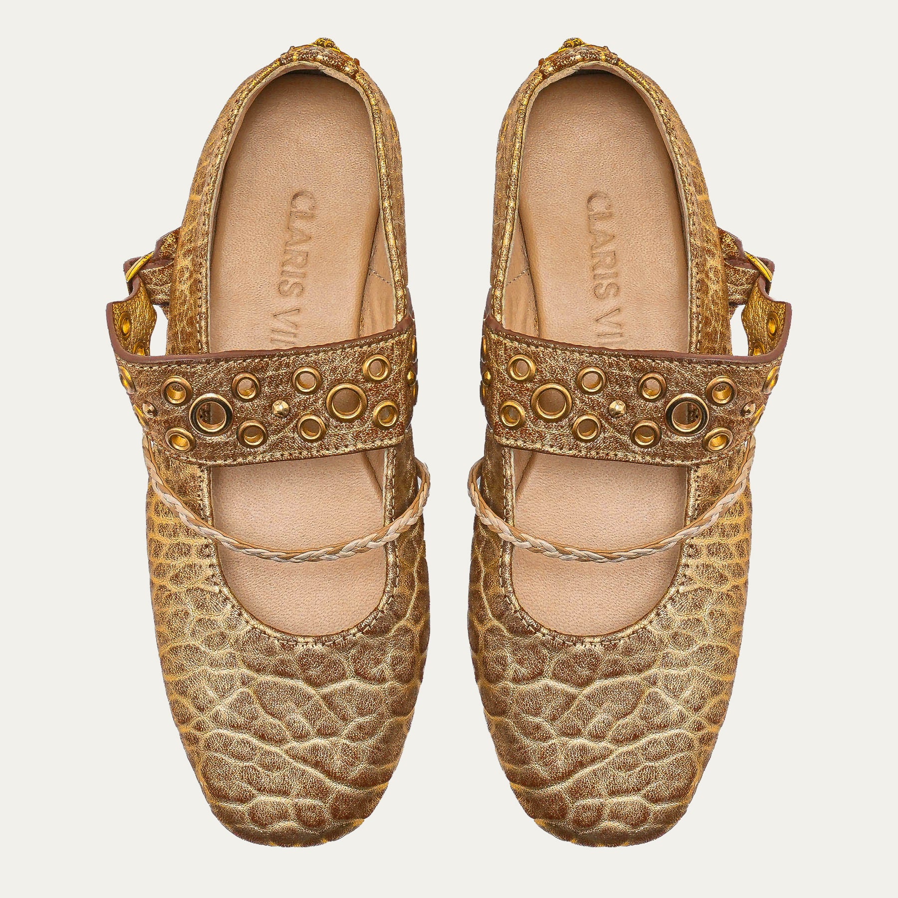 Adele Ballerina Flats Bubble Leather Antique Gold