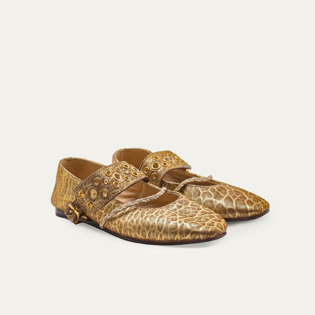 Adele Ballerina Flats Bubble Leather Antique Gold