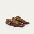 Adele Ballerina Flats Leather Cognac Gold