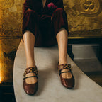 Adele Ballerina Flats Leather Cognac Gold