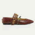 Adele Ballerina Flats Leather Cognac Gold