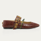 Adele Ballerina Flats Leather Cognac Gold