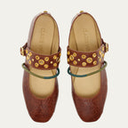Adele Ballerina Flats Leather Cognac Gold