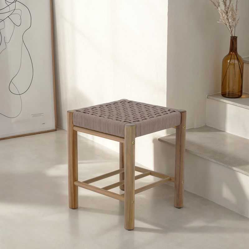 Avi - Taburete para interior y exterior - Madera de acacia y cuerda marrón claro