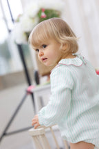 Castille Striped Romper - Baby Girl - Ecru & Mint