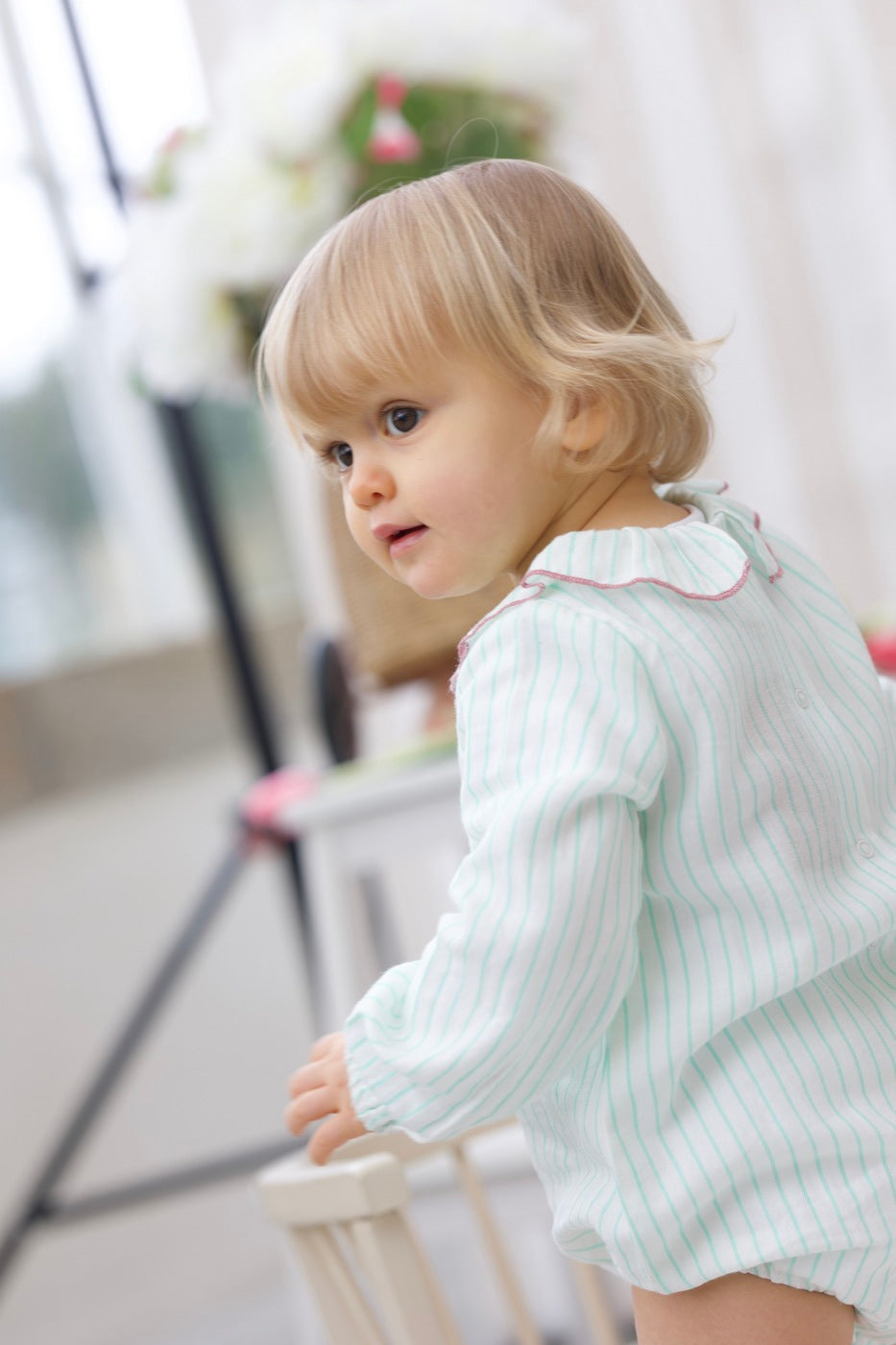 Castille Striped Romper - Baby Girl - Ecru & Mint