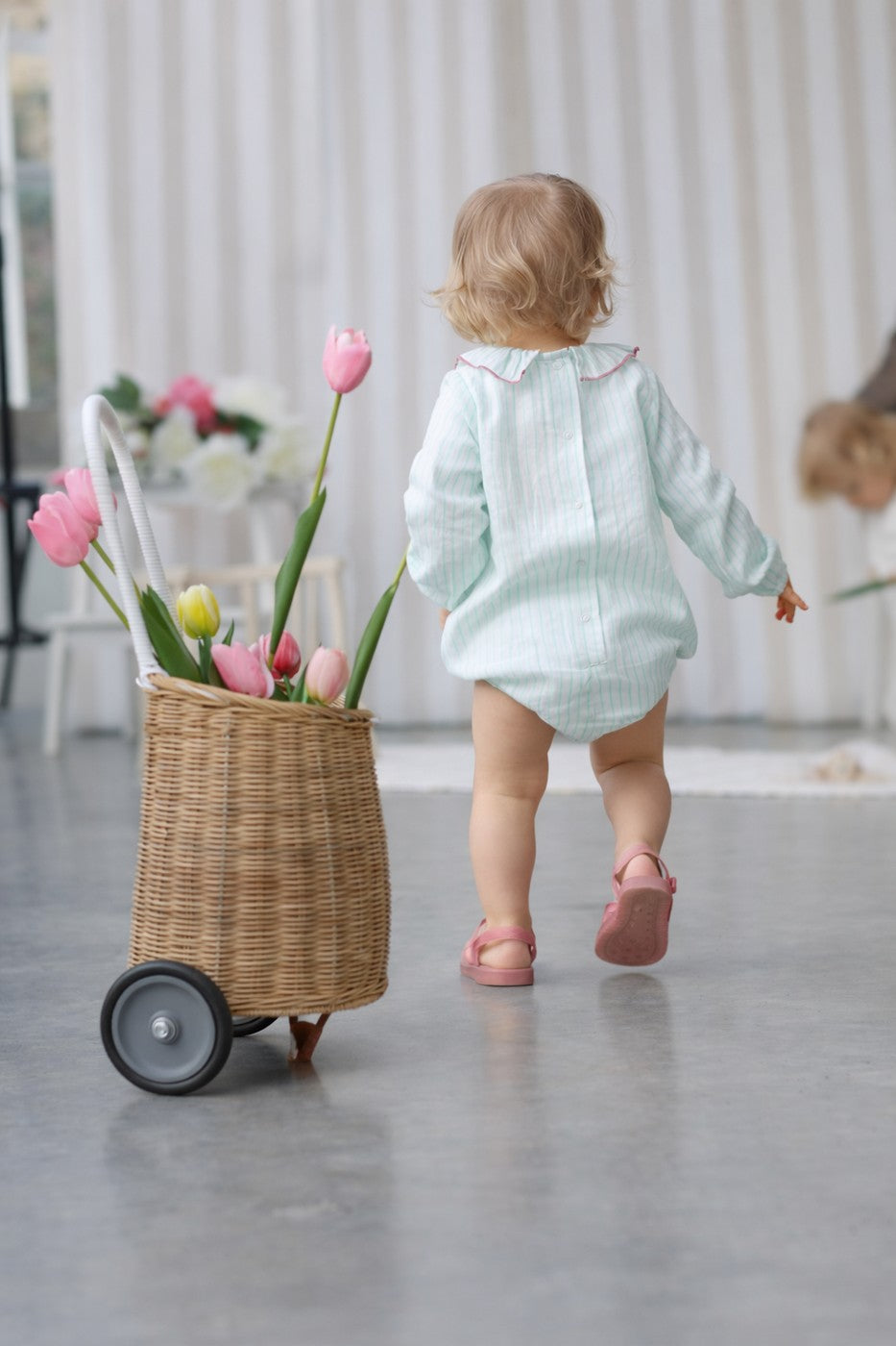 Castille Striped Romper - Baby Girl - Ecru & Mint