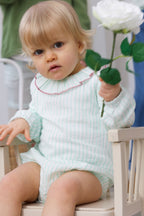 Castille Striped Romper - Baby Girl - Ecru & Mint