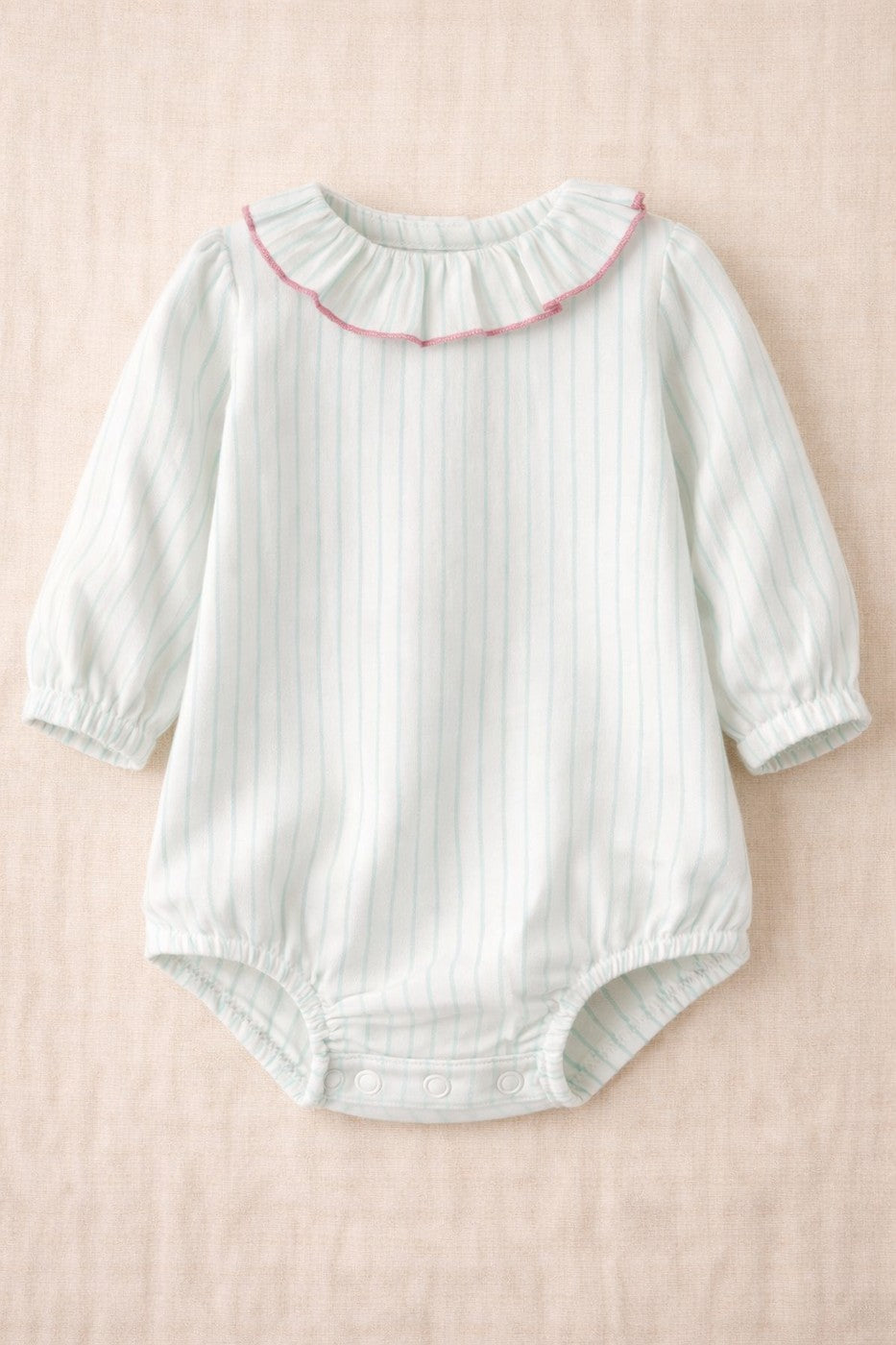 Castille Striped Romper - Baby Girl - Ecru & Mint