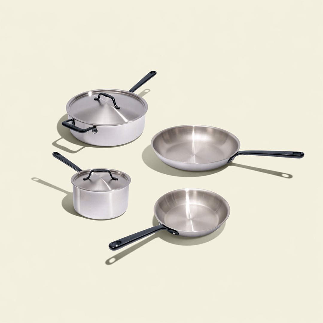 Batterie De Cuisine En Inox Avec Manches Noirs, 7 Pièces