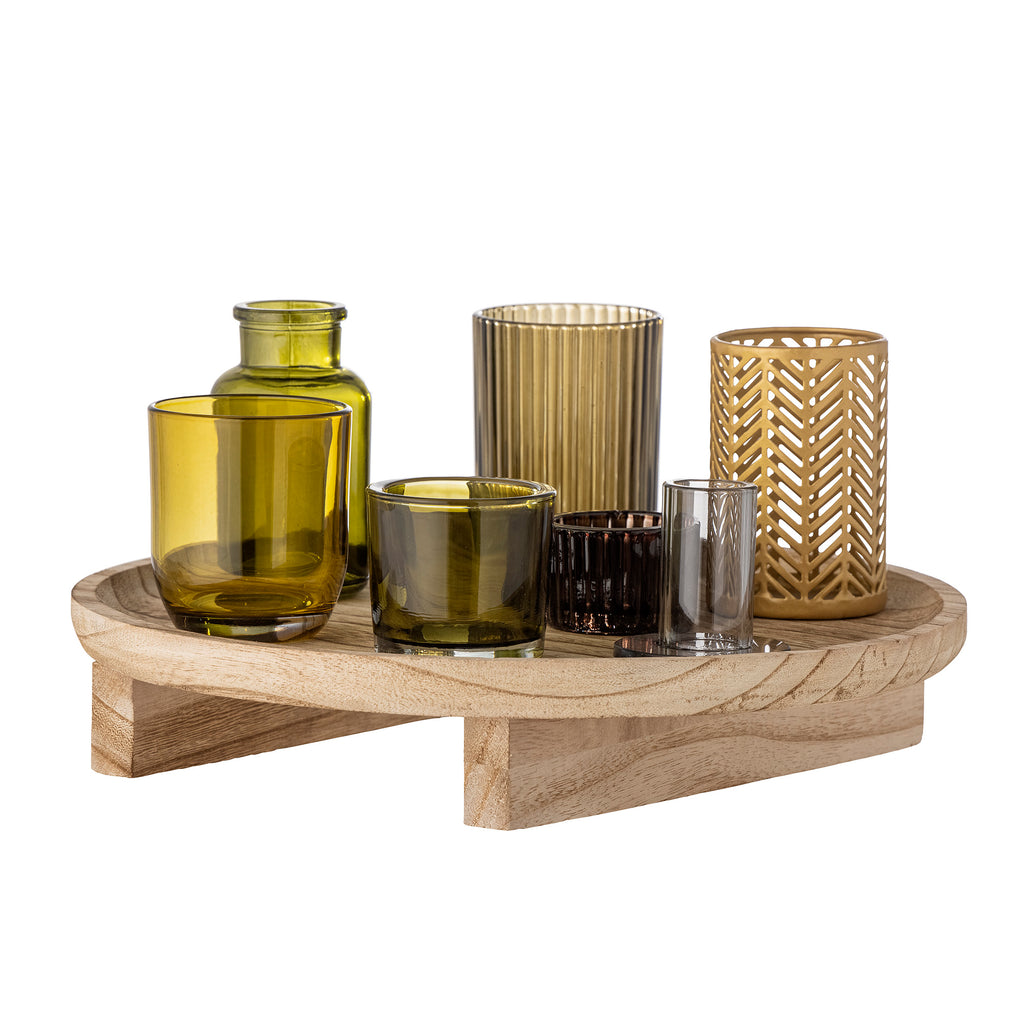 Sanga - Tray With Votive Holders - Natural - Glass