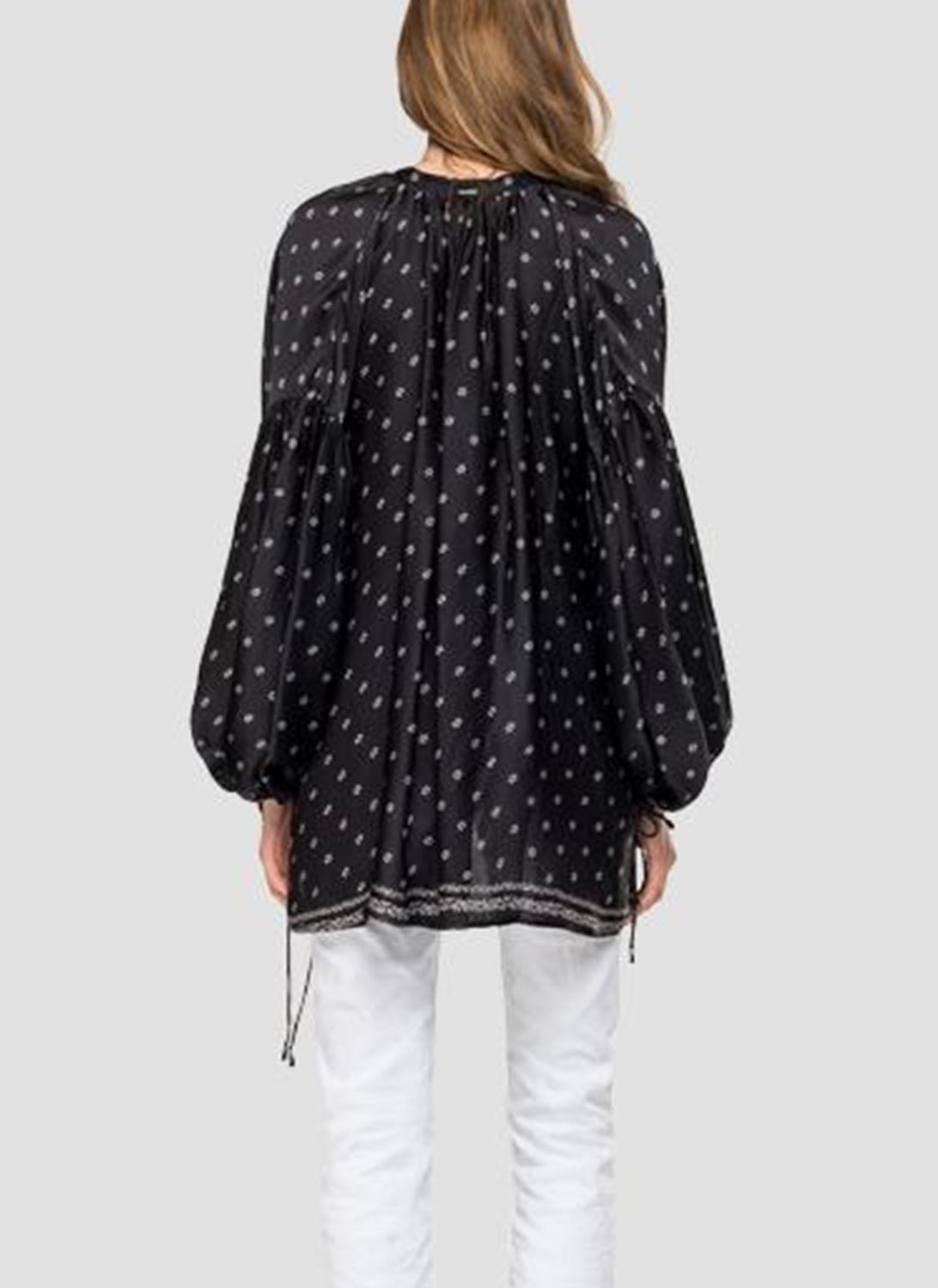 Replay - Floral Print Blouse - Black White - Women