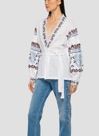 Replay - Blouse Ouverte Broderie Jacquard - White - Femme