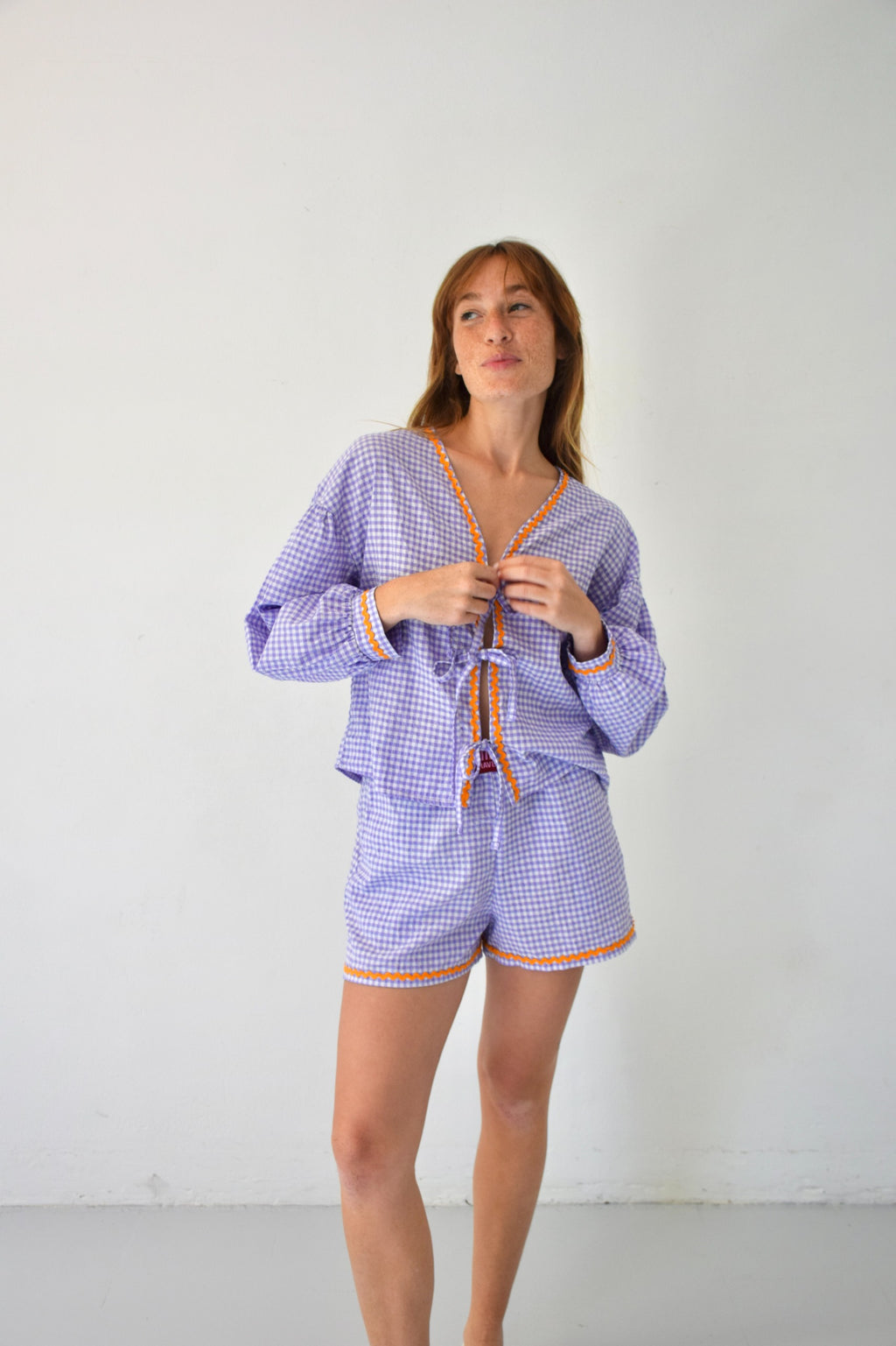 Marta Gingham Lavender Blouse