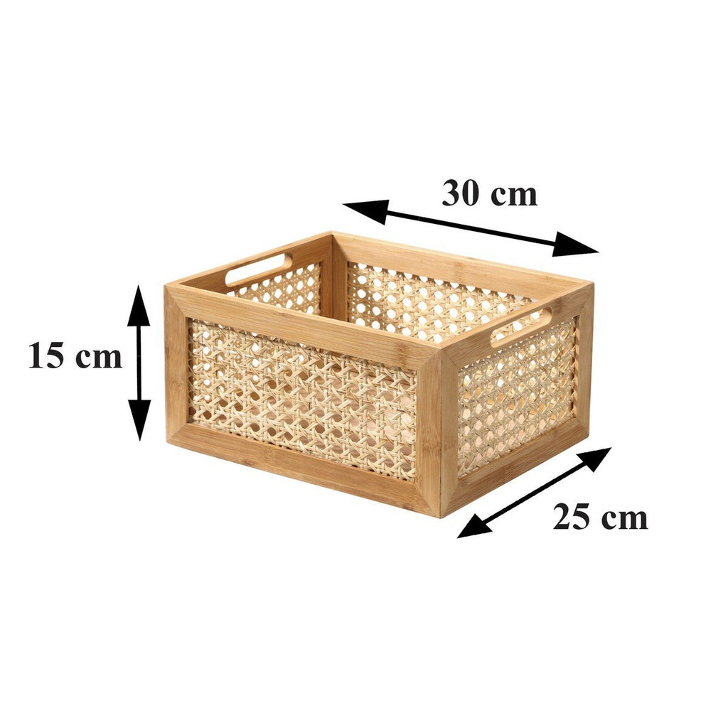 Medium Bamboo and Rattan Box - Brown