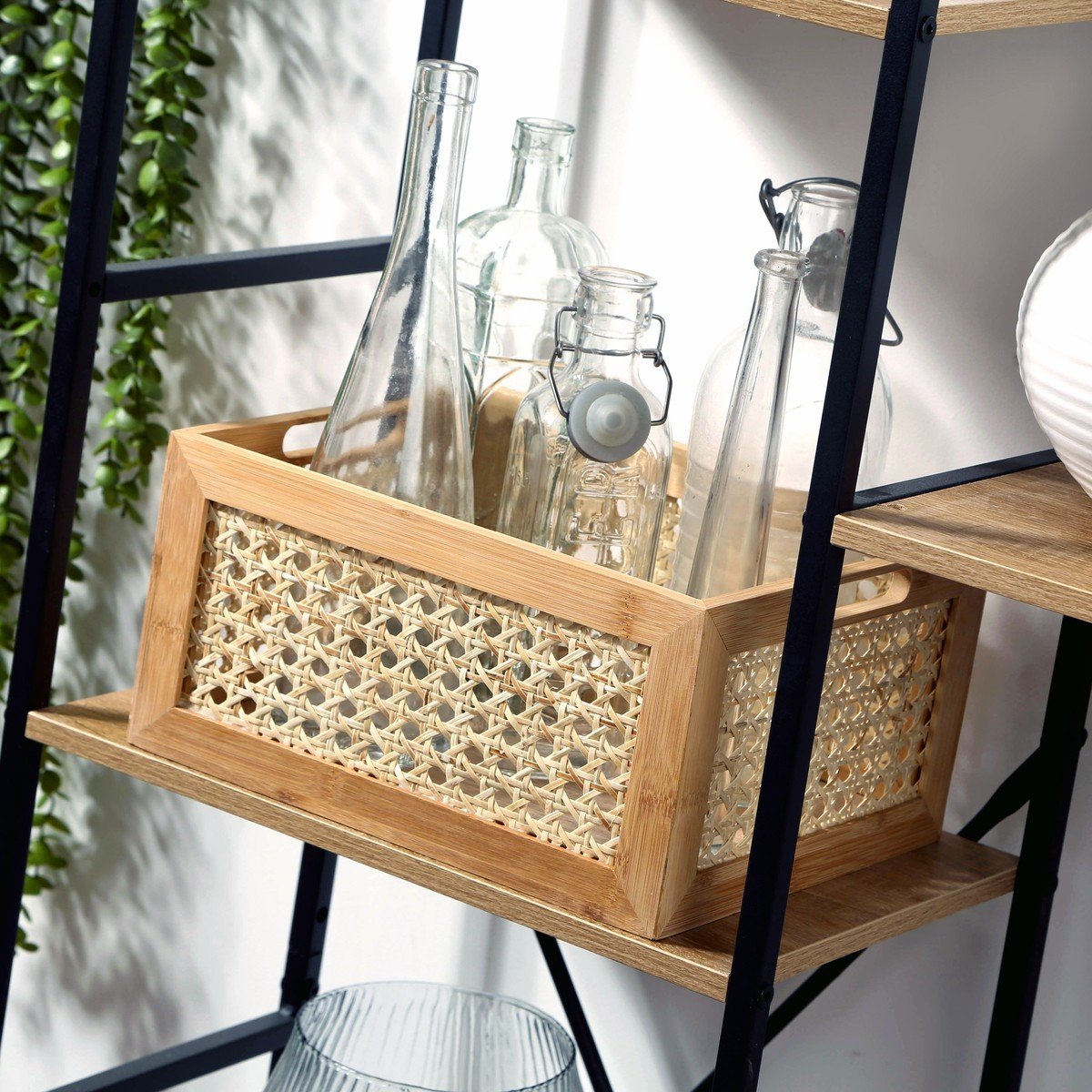 Medium Bamboo and Rattan Box - Brown