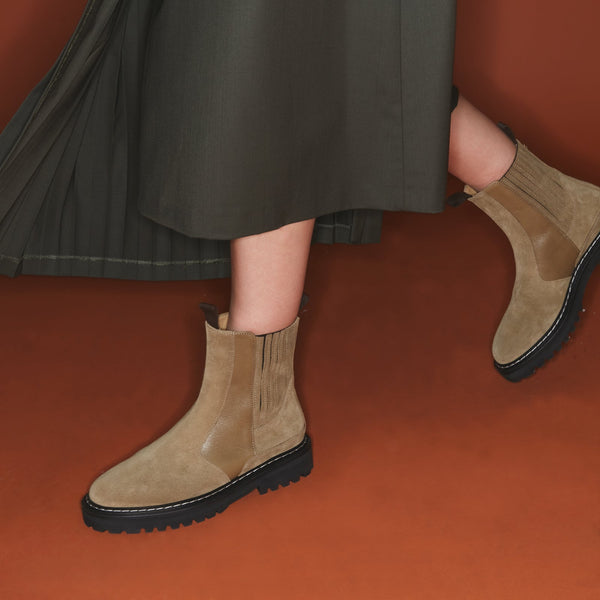 Botines Chelsea de cuero Ziggy verde oliva y gris