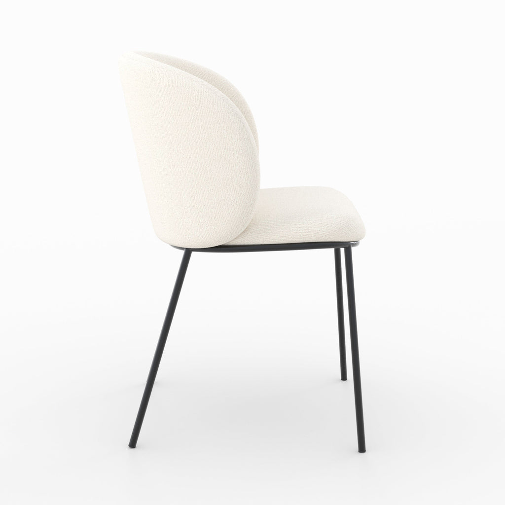 Bulle - Set of 2 Chairs in Soft White Fabric, Black Metal Legs