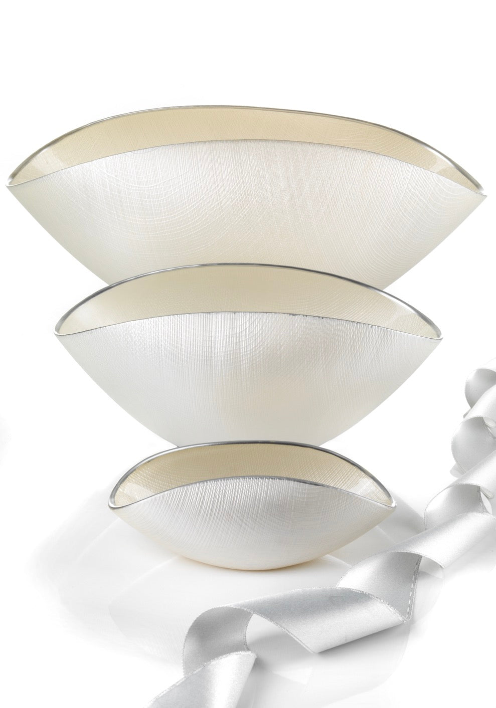 Burano - Centre De Table - 38x11 Cm - Blanc Perle/Filet Platine