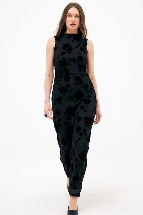 Robe Longue À Col Cheminée Burn Out Noir
