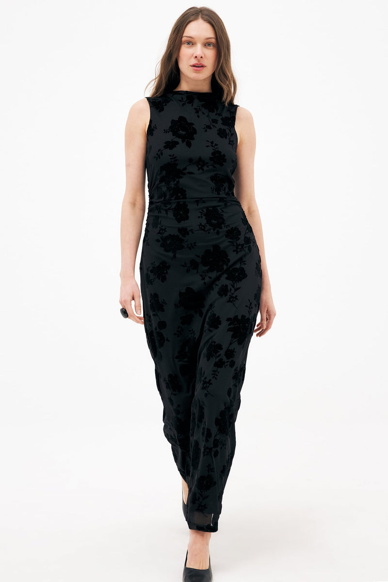 Robe Longue À Col Cheminée Burn Out Noir