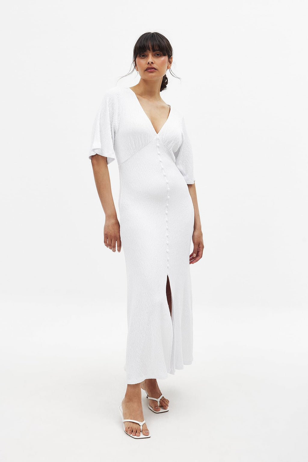 White Midi Buttoned Dress