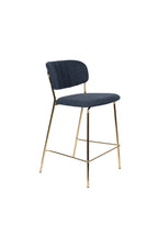 Jolien - Tabouret De Bar & De Comptoir - Tissu - Doré/Bleu Foncé