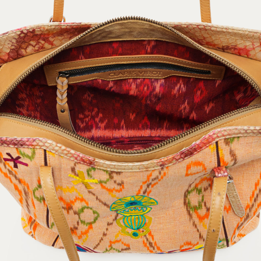 Cabas Python India Amphore et Tissu Brodé