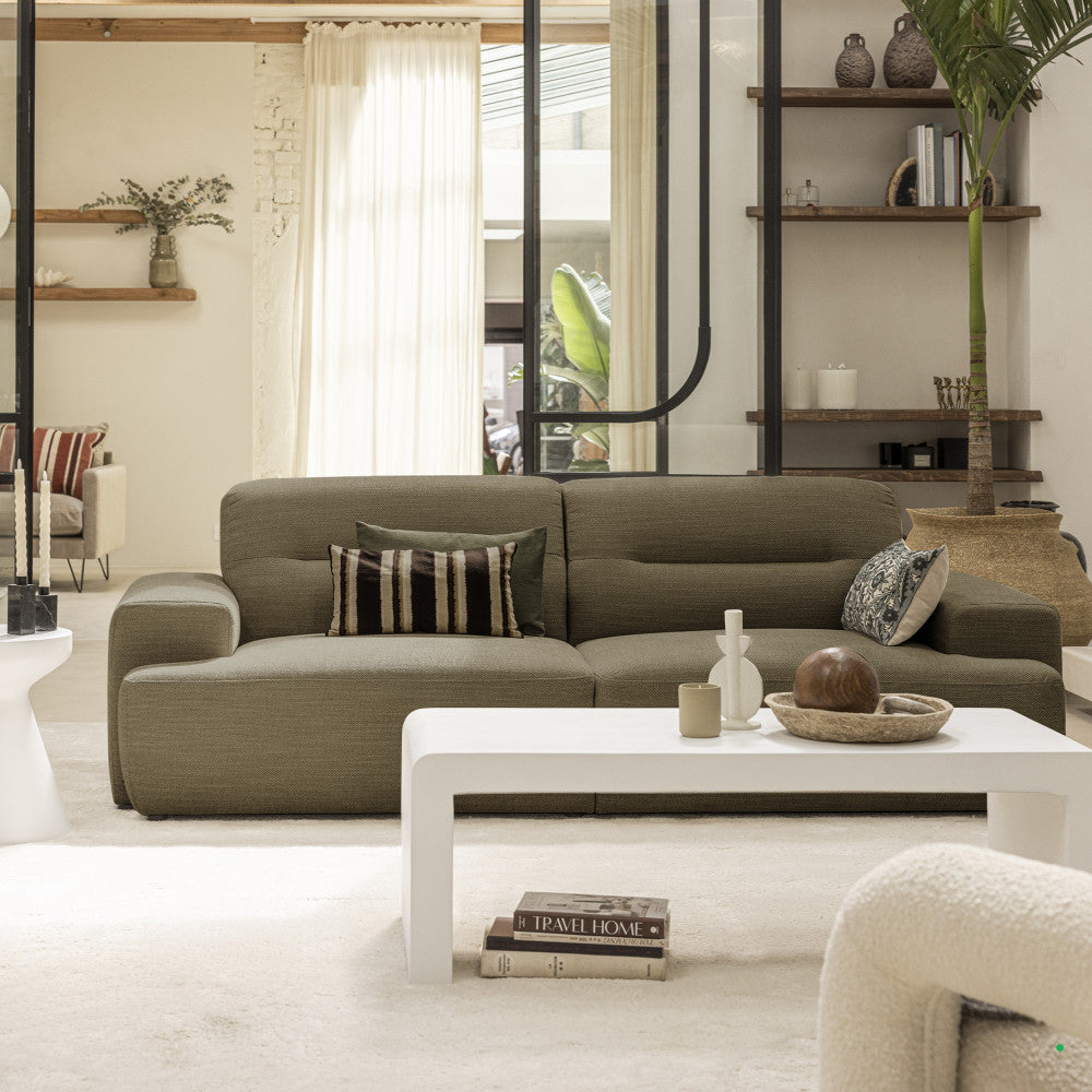 Stune - 4-Seater Straight Sofa with Wide Armrests - Fabric - Khaki Green